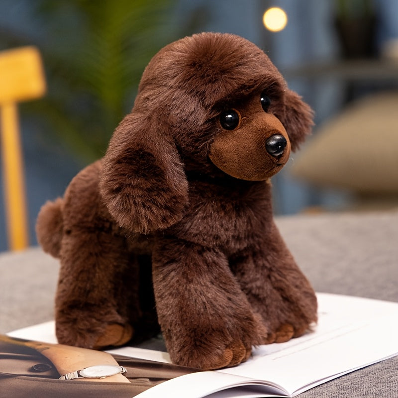 FLUFIHOOD Adorable Poodle Plush Toy Brown Soft Stuffed Animal Realistic Dog Pupp