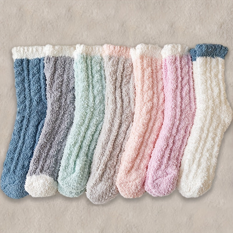 8 Pairs Fuzzy Floor Socks Comfy & Warm Mid Tube Socks Women's