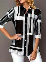 Geometric Print Button Up Blouse