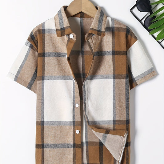 Boys Plaid Short Sleeves Shirt Preppy Style Summer Kids Clothes