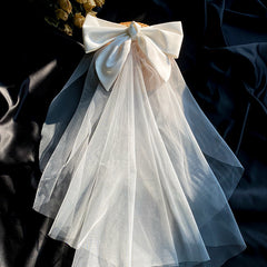 Bridal Tulle Wedding Dress Ladies Veil Bow Tie Hairpin