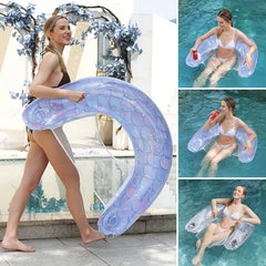 Cartoon Mermaid Water Net Chair Floating U-shaped Water Hammock with Cup Holder
