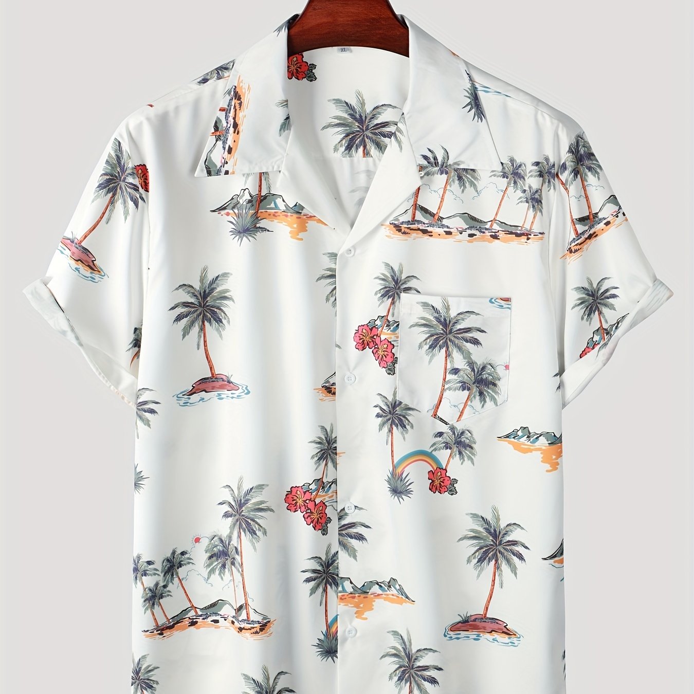 Men's Palm Tree Print Hawaiian Shirt Button Up Short Sleeve