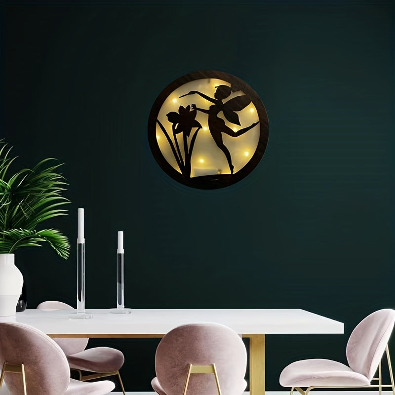 Kids Room Wall Clock LED Light Retro Wooden Sign Hanging Decoration