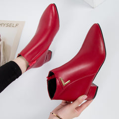 Metal Decor Chunky Heel Boots with Zip Side