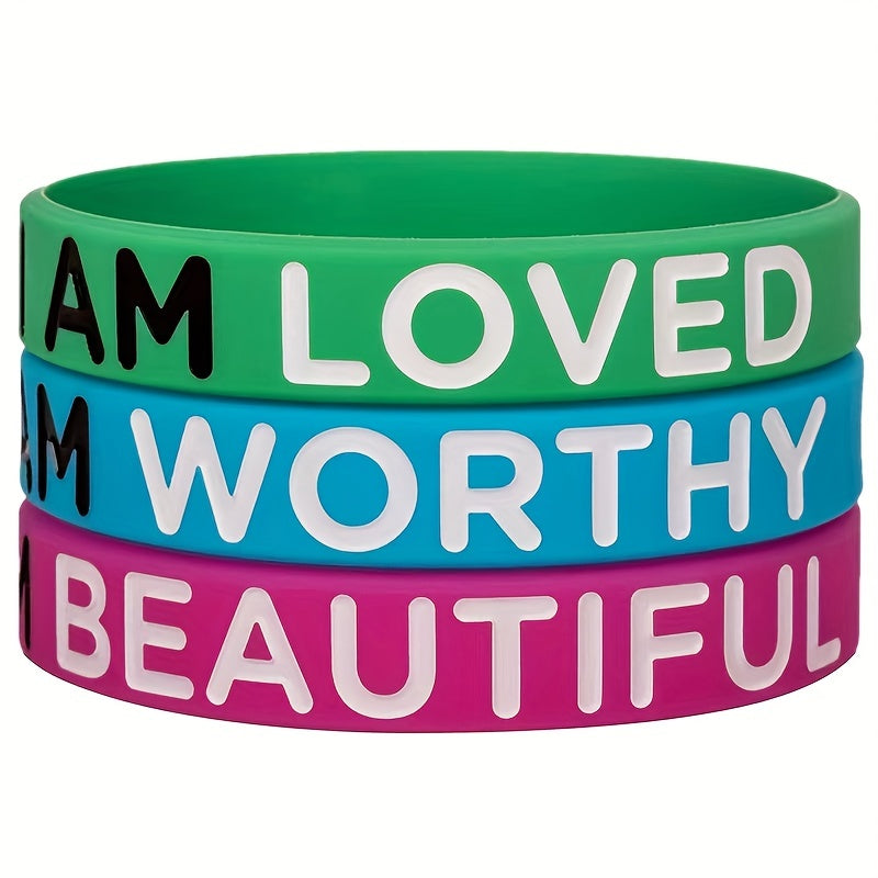 3Pcs I Am Loved Worthy Rubber Bracelet Silicone Wristband