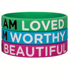 3Pcs I Am Loved Worthy Rubber Bracelet Silicone Wristband