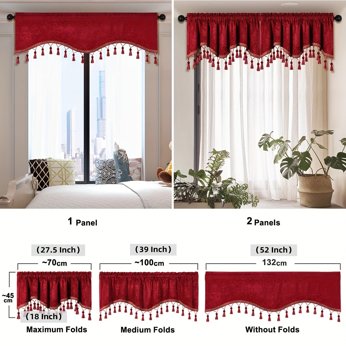 European Style Chenille Window Valance with Tassels - Soft and Stylish Wave