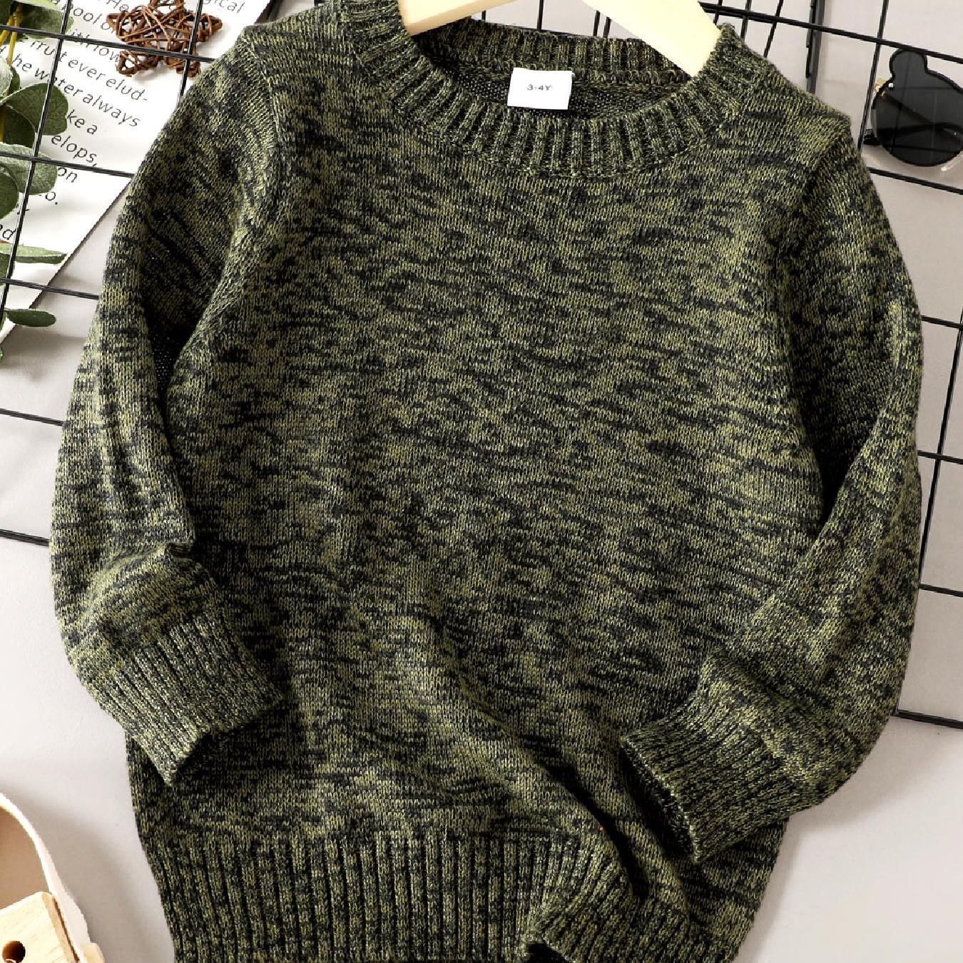 Boys Knit Sweater Round Neck Long Sleeve Stretch Warm Pullover