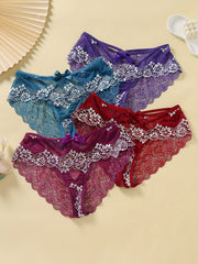 4-Pack Plus Size Sexy Floral Lace Briefs Set Women's Pantie