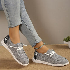 Women's Casual Canvas Shoes Star Pattern Low Top Slip On Sneakers