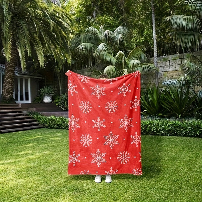 Christmas Snowflake Print Flannel Blanket Soft Warm Throw Blanket