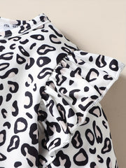 Girl's Leopard Top & Leggings Set Heart Patched Outfit Spring Fall