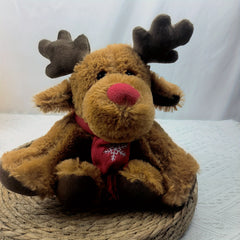 Christmas Reindeer Plush Toy Stuffed Animal with Antlers, Nose, and Scarf