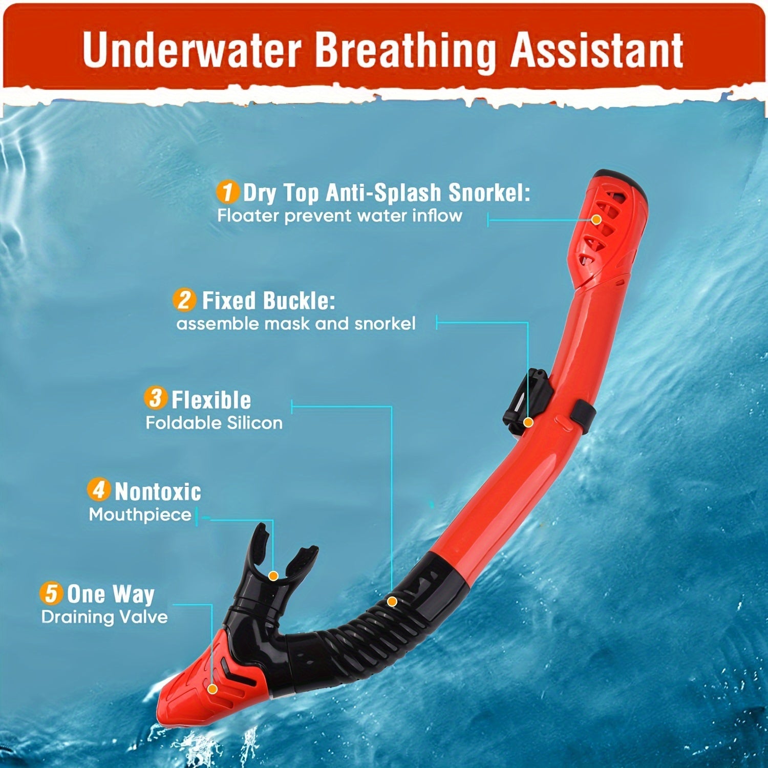 Dry Breathing Tube & Diving Goggles Set - High Definition Glass Lenses