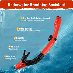 Dry Breathing Tube & Diving Goggles Set - High Definition Glass Lenses