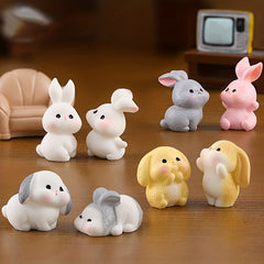 8pcs Mini Bunny Family Resin Ornaments for Micro Landscape Decoration