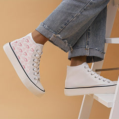 Women's Heart Pattern Canvas High Top Sneakers