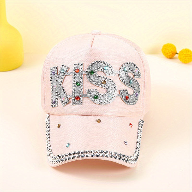 Pink Glitter KISS Patch Baseball Cap Y2K Dad Hat