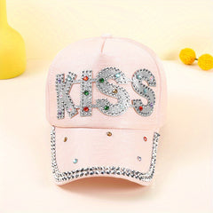 Pink Glitter KISS Patch Baseball Cap Y2K Dad Hat