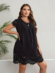 Solid Eyelet Embroidered Cap Sleeve Ruched Mini Dress