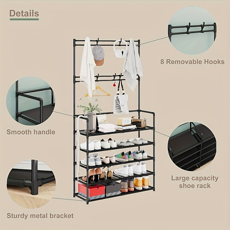 Coat Rack Shoe Hat Organizer 8 Hooks Double Row Shoes Storage