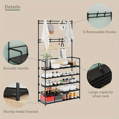 Coat Rack Shoe Hat Organizer 8 Hooks Double Row Shoes Storage