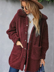 Fuzzy Teddy Coat Button Up Warm Outerwear