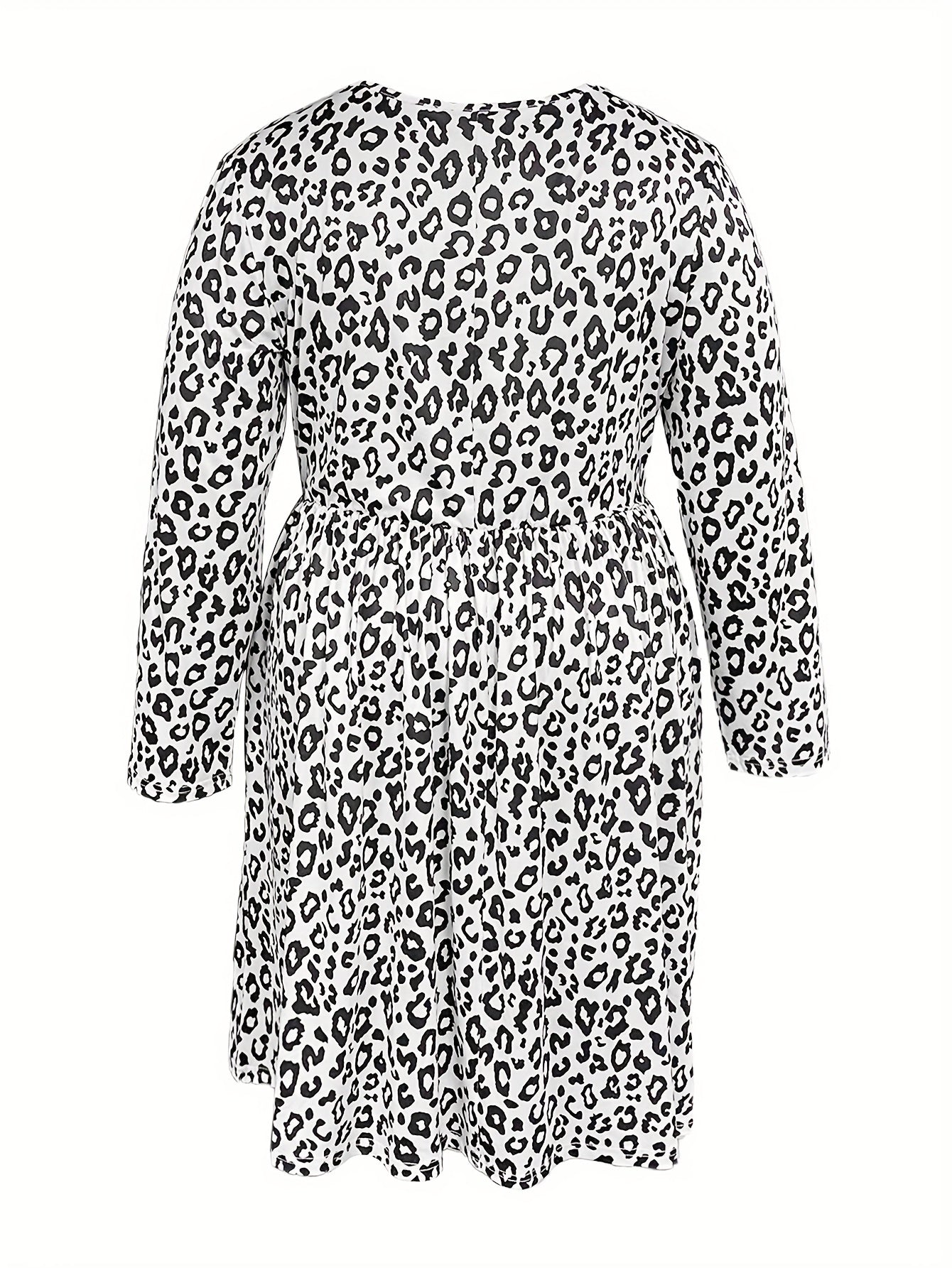 Leopard Print Long Sleeve Casual Dress with Pockets