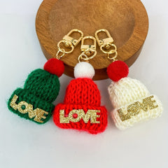 Vintage Christmas Knitted Hat Keychain Set - Adorable Gift for Women