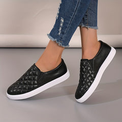 Women's Quilted Flat Loafers Slip On Walking Shoes Casual Skate Shoes