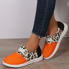 Leopard Printed Canvas Lace Up Flat Shoes Casual Walking Sneakers