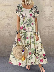 Women's Plus Floral Print Maxi Dress Short Sleeve Round Neck