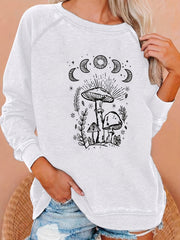 Mushroom Print Sweatshirt Crew Neck Pullover Casual Tops