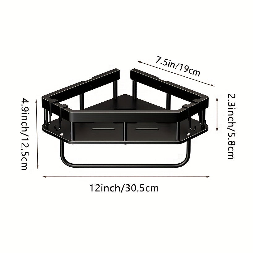 Adhesive Corner Shelf Wall Mounted with Hooks for Kitchen Bathroom