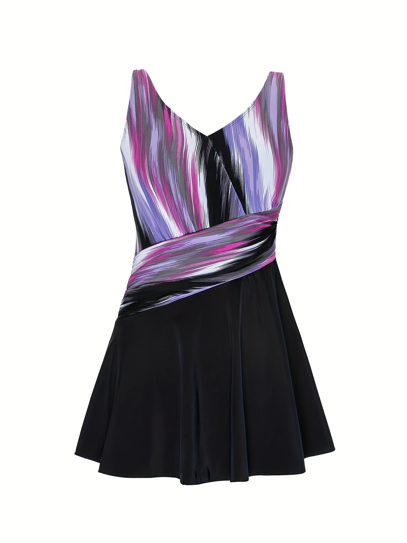 Colorblock Stripe Print V Neck One Piece Swimsuit