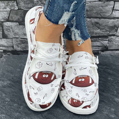 Rugby Cartoon Pattern Flat Shoes Women's Casual Slip On Shoes