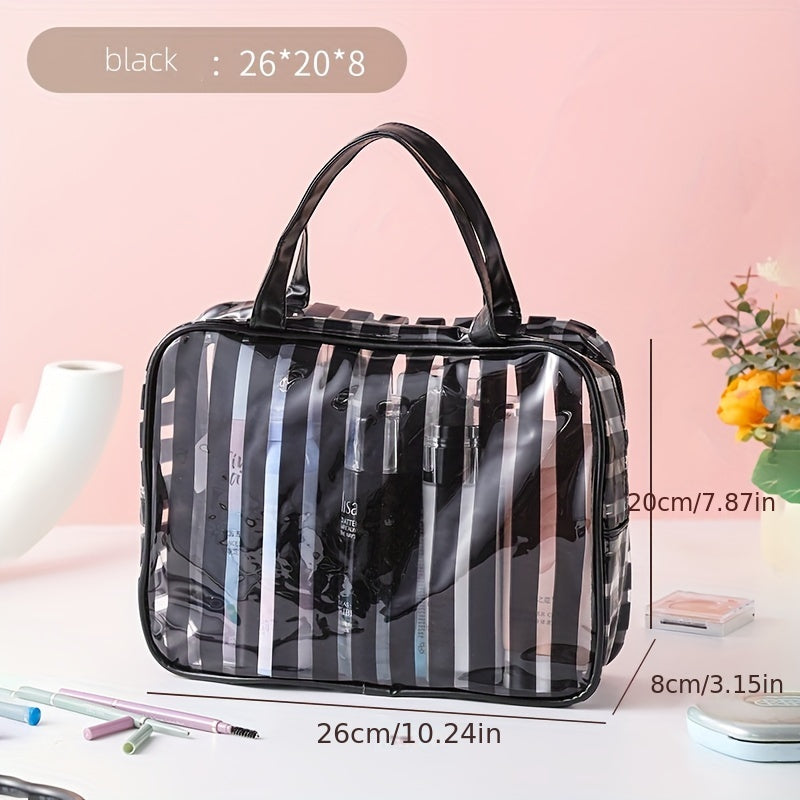 3Pcs Stripes Pattern Makeup Bags Kit Portable Waterproof Travel Organizer