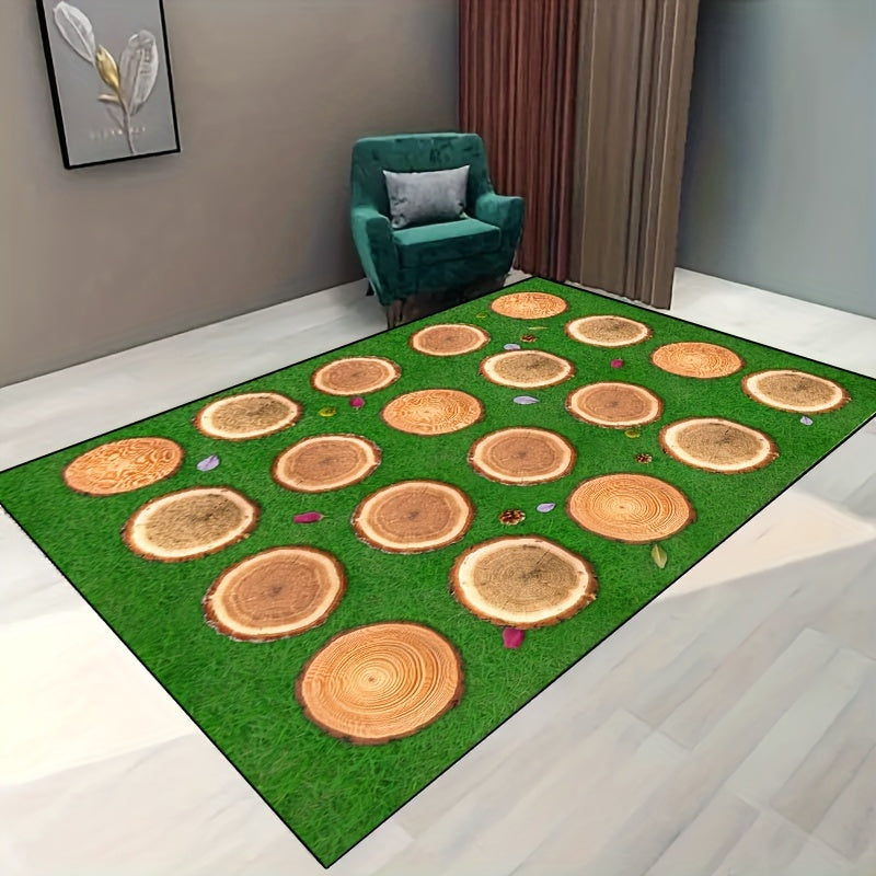 3D Tree Stump Circle Classroom Carpet Area Rugs Non Slip Backing