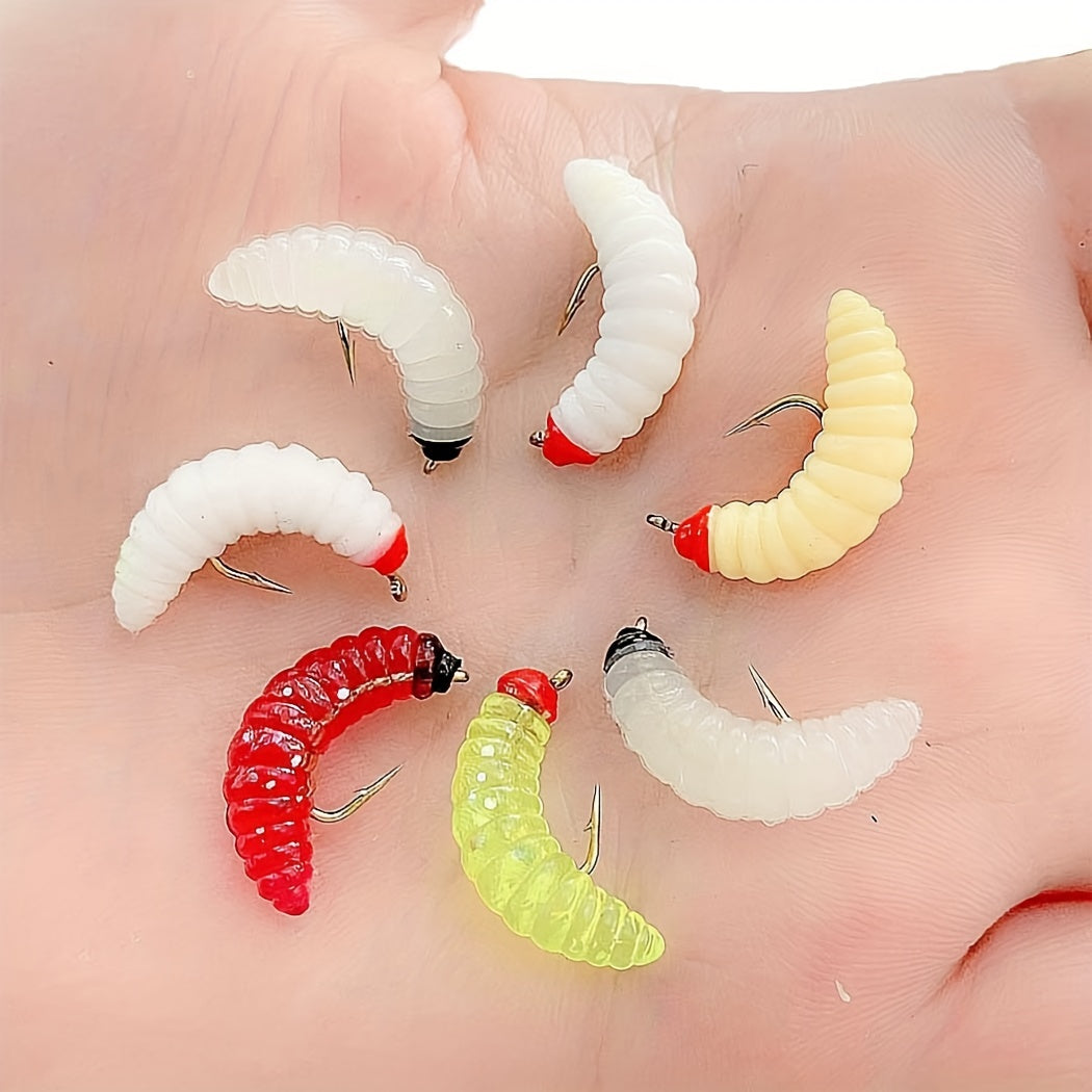 5Pcs MultiColor Soft Worm Fly Fishing Lures Trout Grayling Maggot