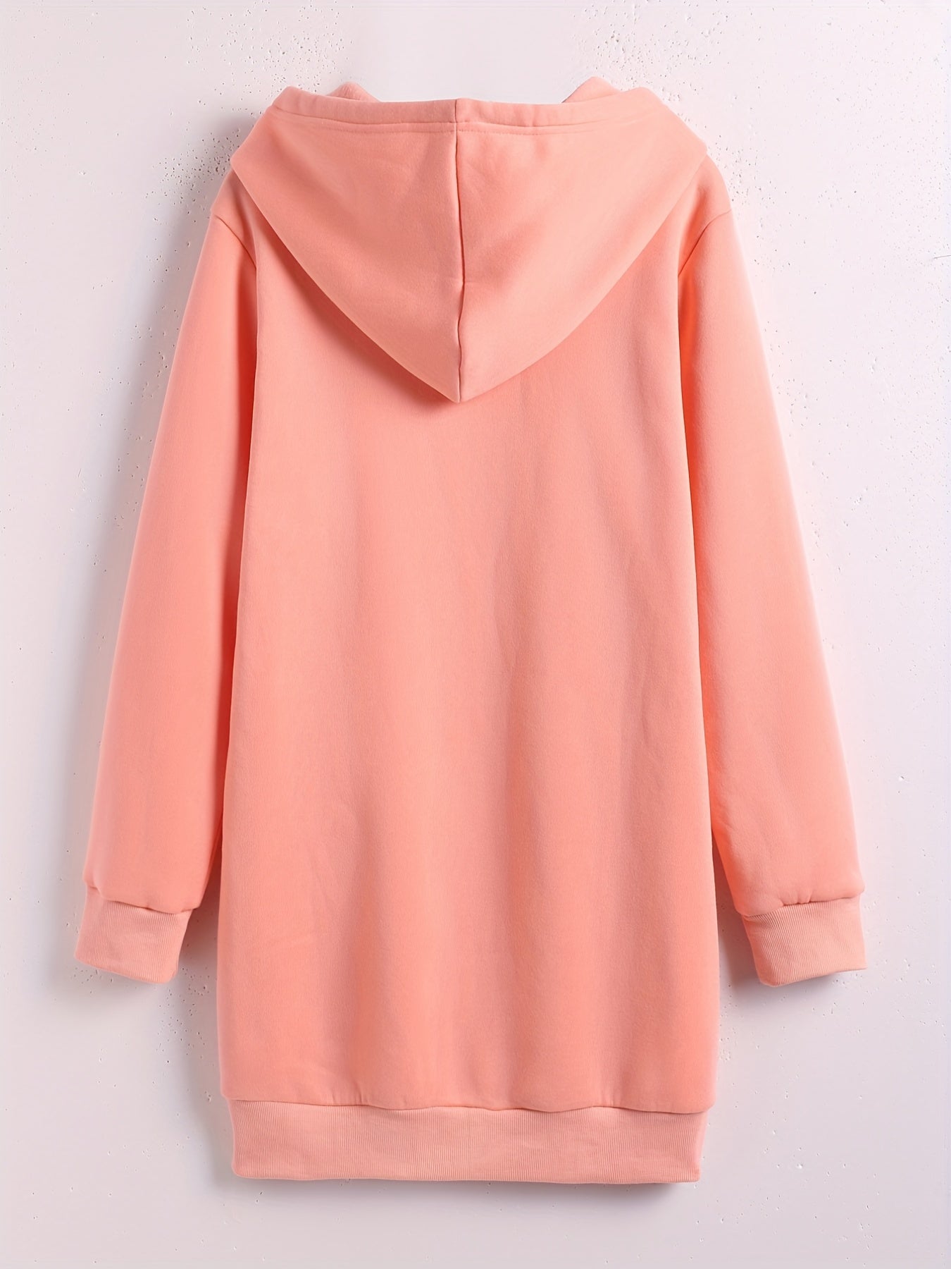 Solid Zip Up Long Length Hoodie Casual Long Sleeve Drawstring Hoodies Sweatshirt