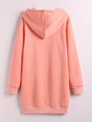 Solid Zip Up Long Length Hoodie Casual Long Sleeve Drawstring Hoodies Sweatshirt