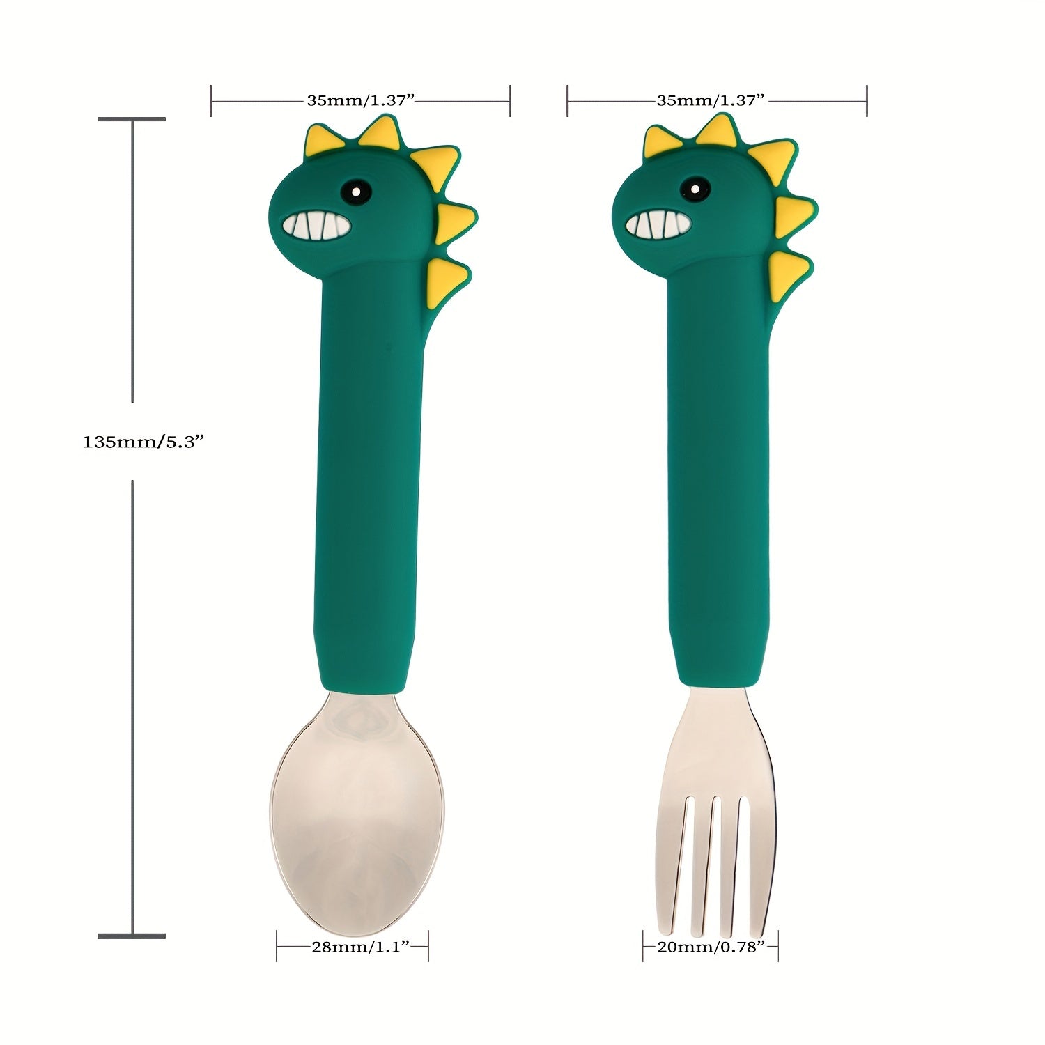 Dino Toddler Silverware Silicone Handle Safe Flatware Stainless Steel Cutlery