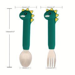 Dino Toddler Silverware Silicone Handle Safe Flatware Stainless Steel Cutlery