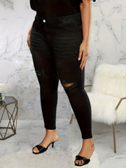 High Stretch Skinny Jeans Washed Ripped Button Fly