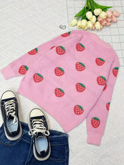 Girls Strawberry Fruit Pattern Sweater Long Sleeve