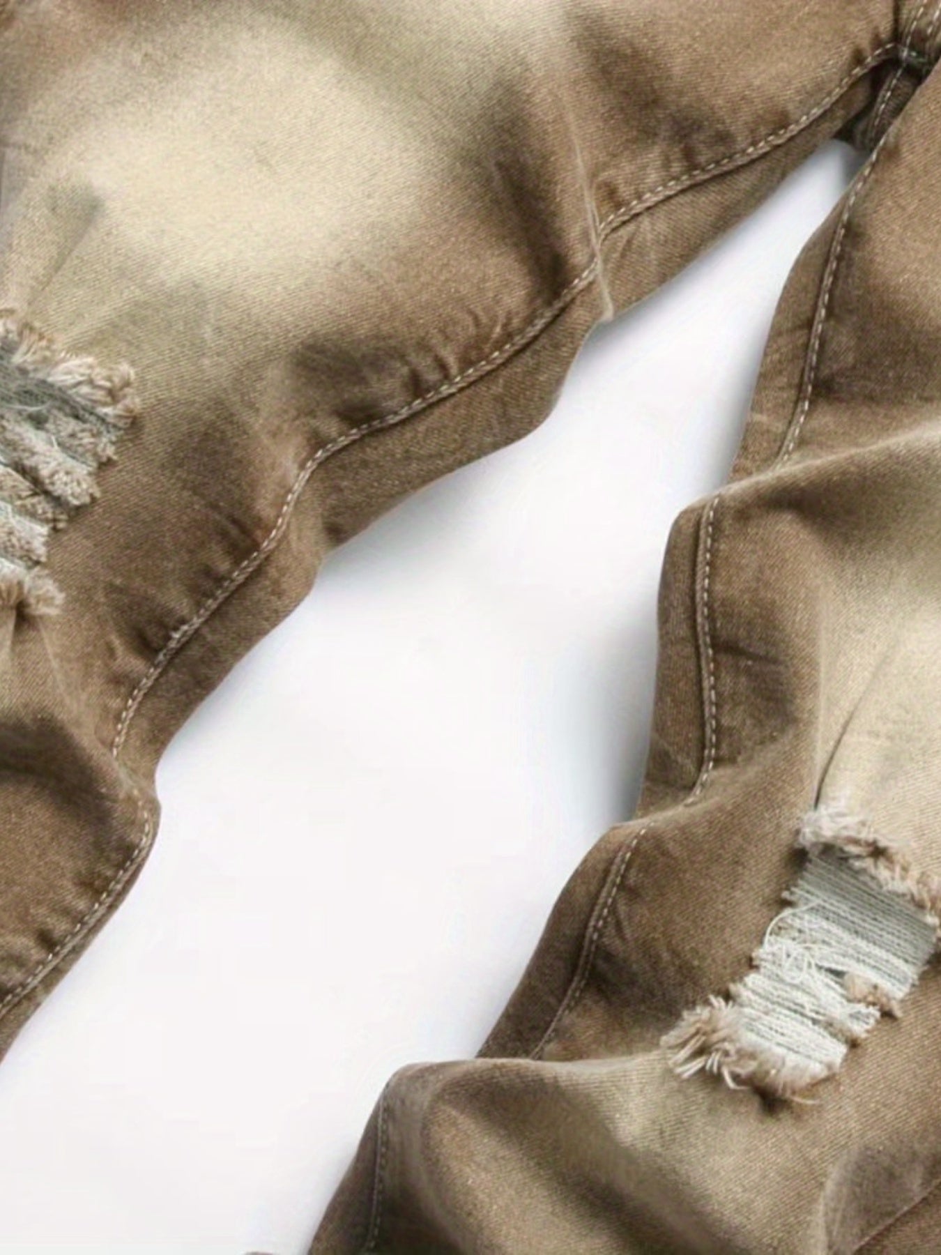 Boys Ripped Olive Brown Jeans Skinny Slim Fit Washed Denim Long Pants