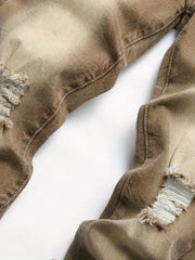Boys Ripped Olive Brown Jeans Skinny Slim Fit Washed Denim Long Pants