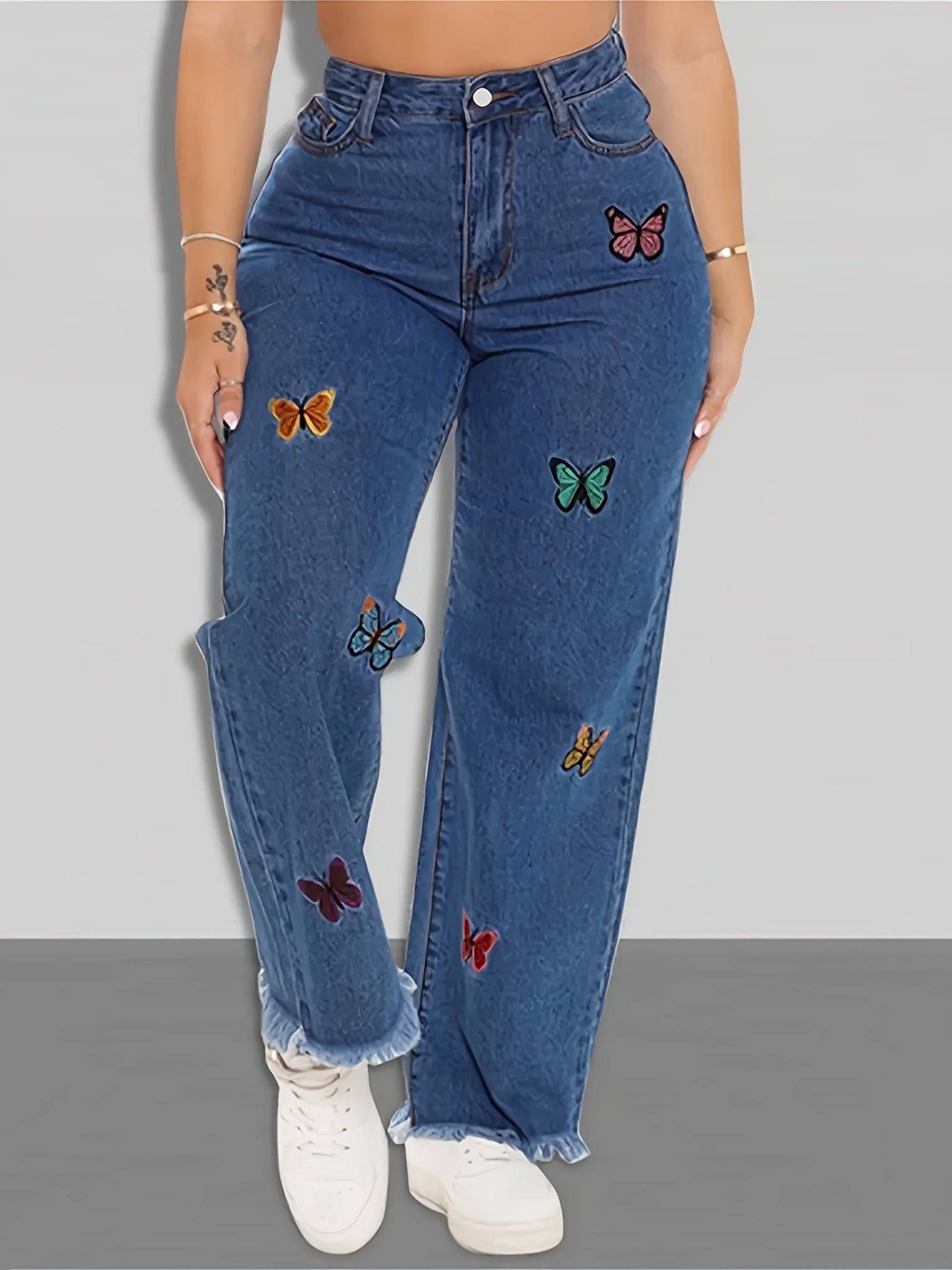 Butterfly Print Wide Leg Jeans