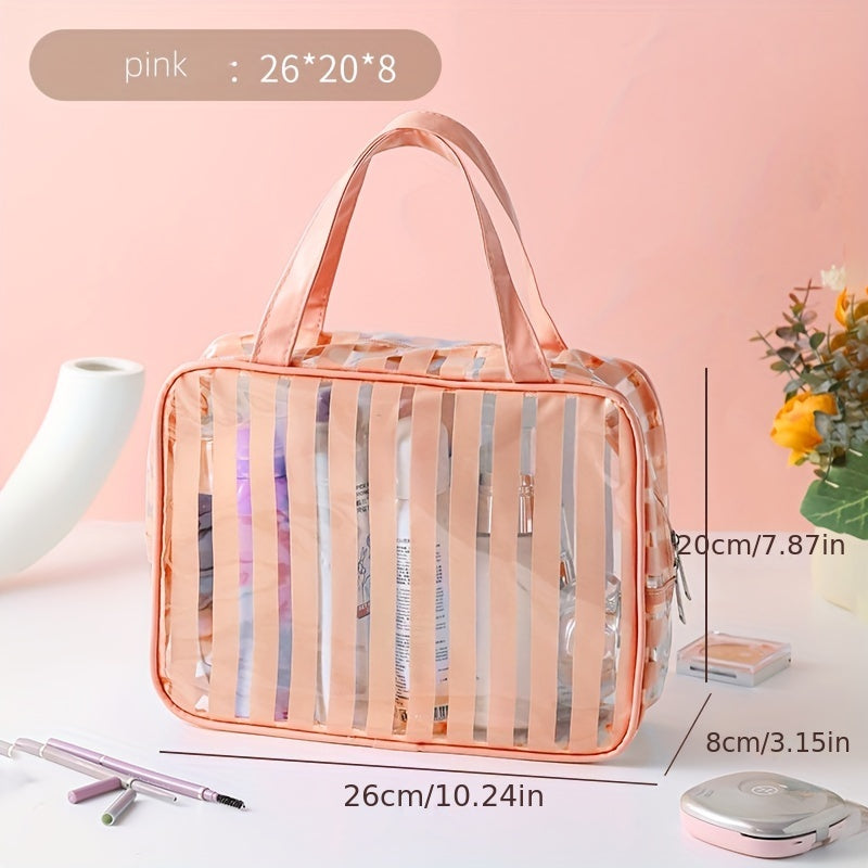 3Pcs Stripes Pattern Makeup Bags Kit Portable Waterproof Travel Organizer